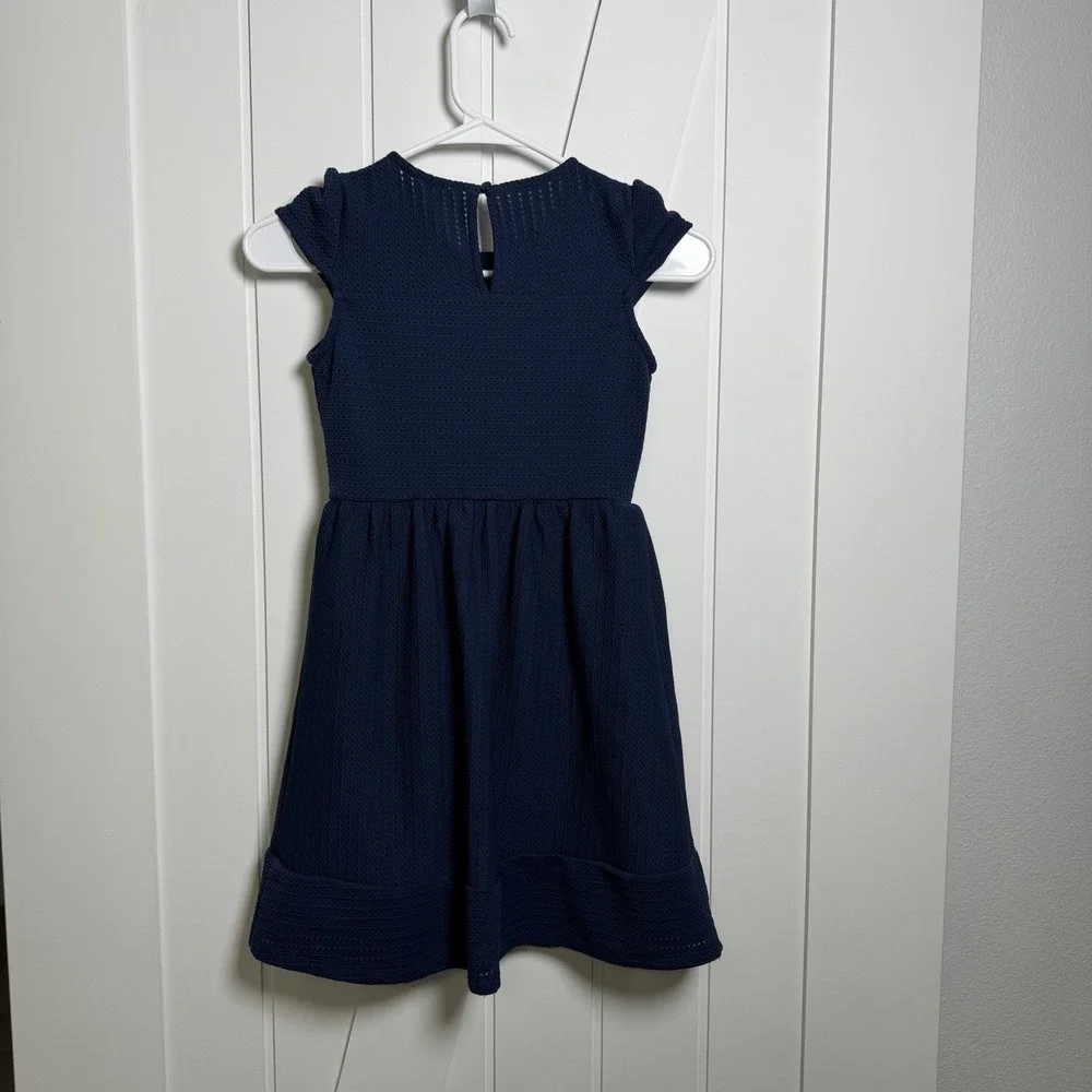 Monteau girl navy blue Dress Size 10 beaded neck sleeveless Party Festive